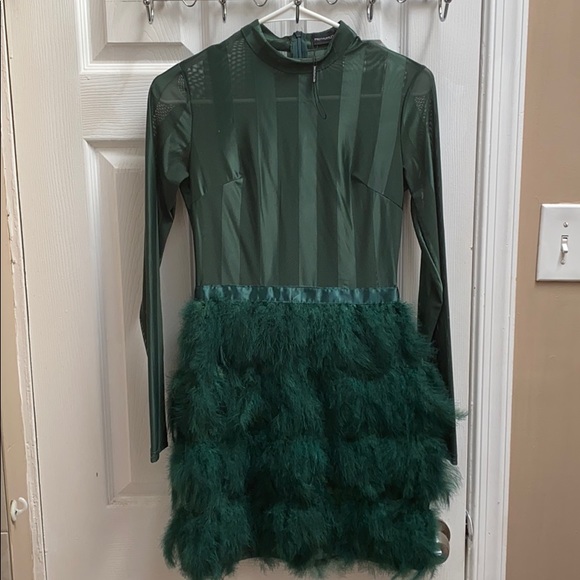 feather skirt bodycon dress Dark Green Sequined Off-Shoulder Feather Bodycon Mini Dress for Party